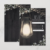 Rustieke Lantaarn Baby's Breath & Lichten Trouw RS RSVP Kaartje (Voorkant / Achterkant)