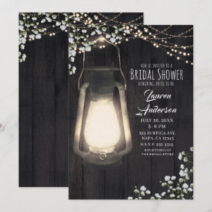 Rustieke Lantaarn Baby's Breath Lichtjes Bruidsdou Kaart