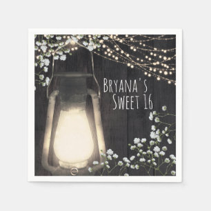Rustieke Lantaarn Baby's Breath & Lichtjes Bruilof Servet