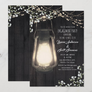 Rustieke Lantaarn Baby's Breath Lichtjes Verloving Kaart