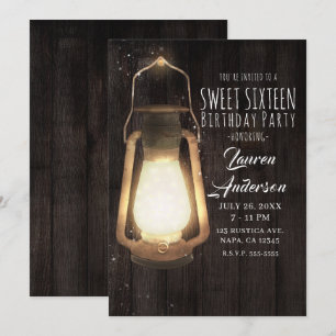 Rustieke Lantaarn Licht Schuur Hout Sweet 16 Feest Kaart