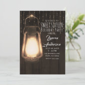 Rustieke lantaarn & lichten Bruine houten Sweet 16 Kaart (Staand voorkant)