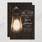 Rustieke lantaarn & lichten Bruine houten Sweet 16 Kaart (Voorkant / Achterkant)