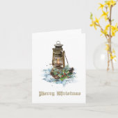 Rustieke Lantaarn met Kerstmis Groet Kaart (Gele Bloem)