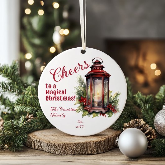 Rustieke Lantaarn Pine en bessen juichen Kerstmis Keramisch Ornament