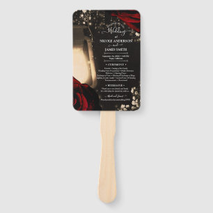 Rustieke lantaarn & rode rozen Elegant trouwprogra Handwaaier
