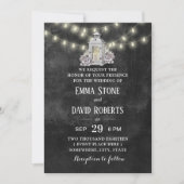 Rustieke Lantaarn & String Lights Chalkboard bruil Kaart (Voorkant)