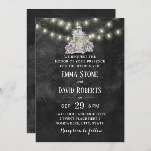 Rustieke Lantaarn & String Lights Chalkboard bruil Kaart (Voorkant / Achterkant)