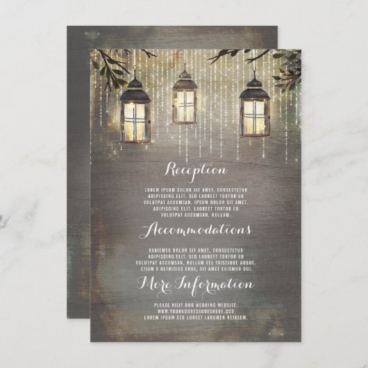 Rustieke Lantaarns Bruiloft Informatie Gast Informatiekaartje (Voorkant / Achterkant)