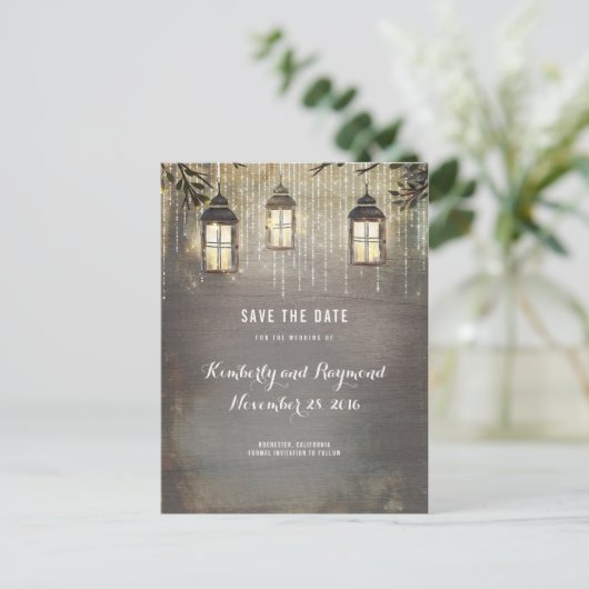 Rustieke lantaarnverlichting Bewaar de datum Aankondigingskaart (Staand voorkant)