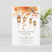 Rustieke Lanters & Herfstbladeren Thanksgiving Kaart (Staand voorkant)