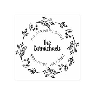 Rustieke Laurel Country krans   Retouradres Rubberstempel
