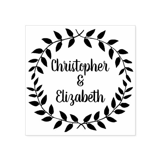 Rustieke Laurel krans | Simple Wedding Script Naam Rubberstempel (Afrduk)