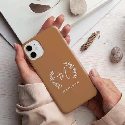 Rustieke laurier script monogram naam Case-Mate iPhone case