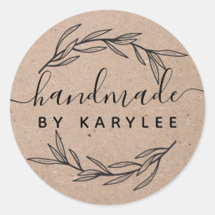 Rustieke laurierblad handgeschreven script ronde sticker