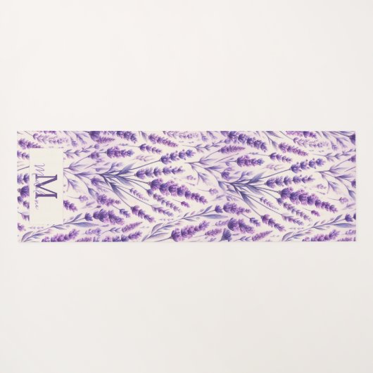 Rustieke Lavendel Bloemen Patroon Chique Naam Mono Yogamat (Achterkant (horizontaal))