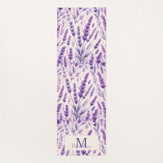 Rustieke Lavendel Bloemen Patroon Chique Naam Mono Yogamat (Achterkant)
