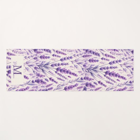 Rustieke Lavendel Bloemen Patroon Chique Naam Mono Yogamat (Voorkant (horizontaal))