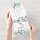 Rustieke Lavendel en Eucalyptus RSVP bruiloft All In One Uitnodiging (Afscheurbaar)