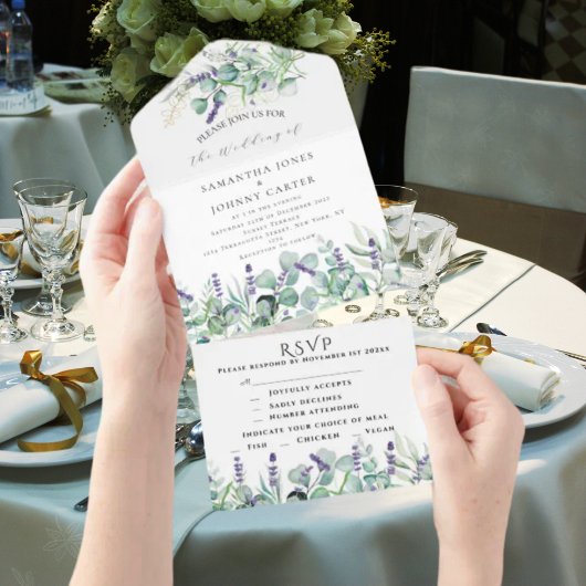 Rustieke Lavendel en Eucalyptus RSVP bruiloft All In One Uitnodiging