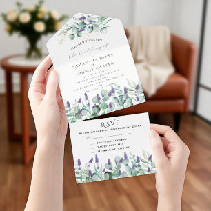 Rustieke Lavendel en Eucalyptus RSVP Huwelijk All In One Uitnodiging
