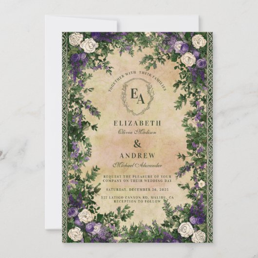 Rustieke lavendel en Ivy bruiloft Kaart (Voorkant)