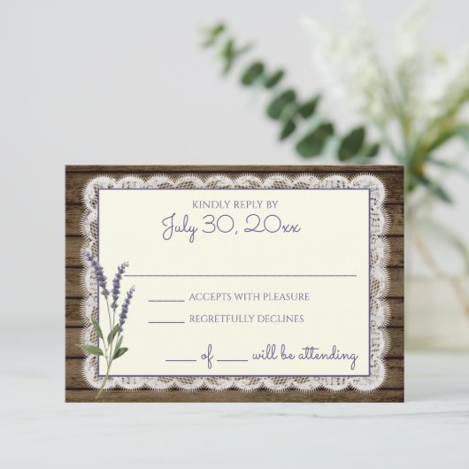 Rustieke lavendel en kant bruiloft reactie Kaart (Staand voorkant)