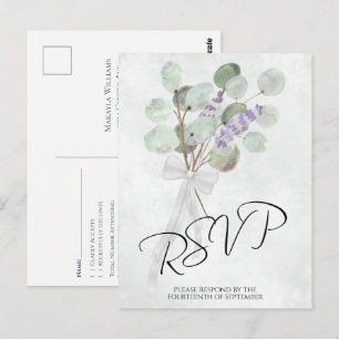 Rustieke Lavendel Eucalyptus Boeket Bruiloft RSVP Briefkaart