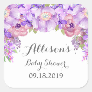Rustieke Lavendel Paarse Bloemen Baby shower Label