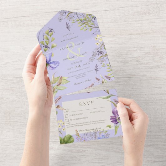 Rustieke Lavendel Sage Wildbloemen Lavendel Detail All In One Uitnodiging (Afscheurbaar)