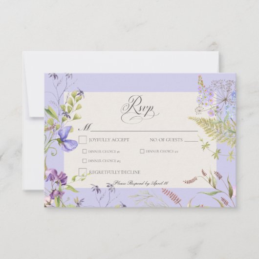 Rustieke Lavendel & Sage Wildbloemen Sage Diner RSVP Kaartje (Voorkant)
