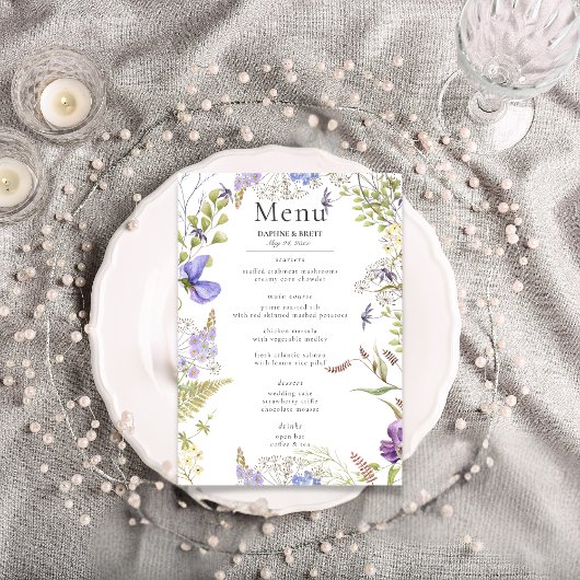 Rustieke Lavendel & Sage Wildflowers Witte Huwelij Menu