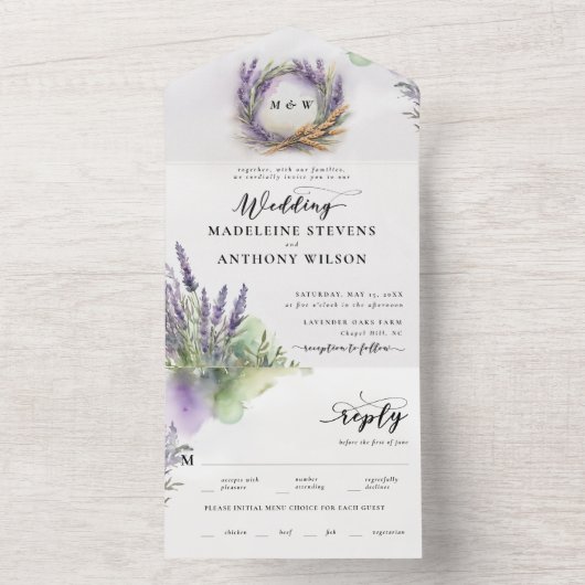 Rustieke Lavendel Waterverf Modern Romantisch Brui All In One Uitnodiging (Binnen)