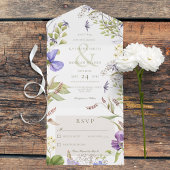 Rustieke Lavendel Wildbloemen Wit Geen diner All In One Uitnodiging