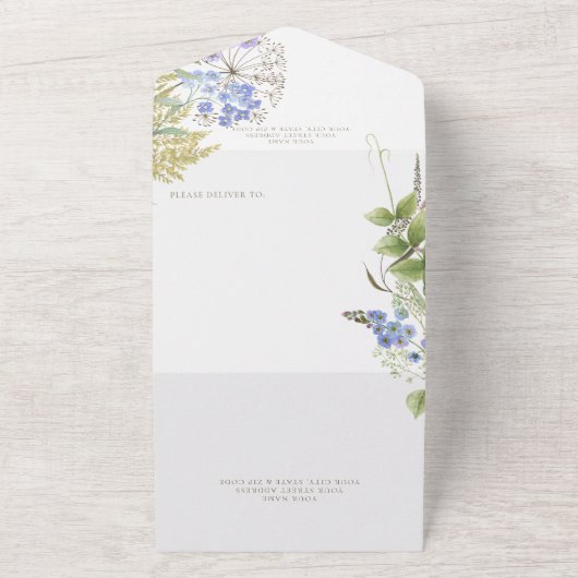 Rustieke Lavendel Wildbloemen Wit Geen diner All In One Uitnodiging (Buitenkant)