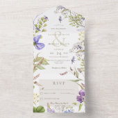 Rustieke Lavendel Wildbloemen Wit Geen diner All In One Uitnodiging (Binnen)