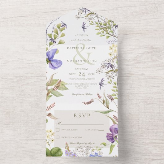 Rustieke Lavendel Wildbloemen Wit Geen diner All In One Uitnodiging (Binnen)