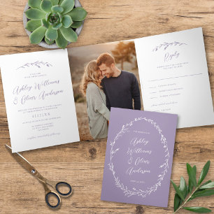 Rustieke Lavendel Wildflower Boho foto bruiloft Drieluik Uitnodiging