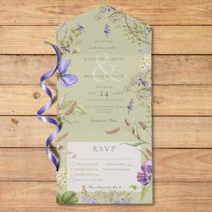 Rustieke Lavendel Wildflowers Sage Three Dinner All In One Uitnodiging