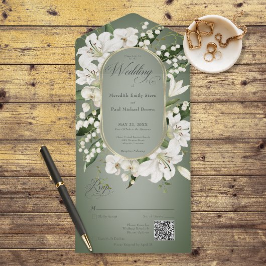 Rustieke Lelie van de Vallei Bloemen Sage QR Code All In One Uitnodiging