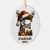 Rustieke letter F Gezellige Cabin Scene Kerstmis Keramisch Ornament (Rechts)