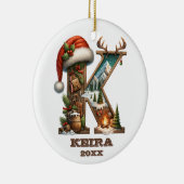 Rustieke letter 'K' versierd met een kerstscène Keramisch Ornament (Rechts)