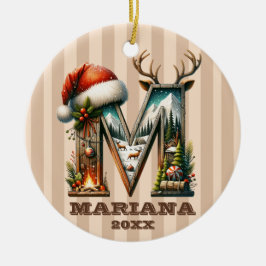 Rustieke Letter M Kerst met Gezellige Cabin Charm Keramisch Ornament