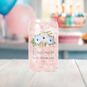 Rustieke lichtblauwe en witte bloemenkleed Quincea Blikvorm Glas