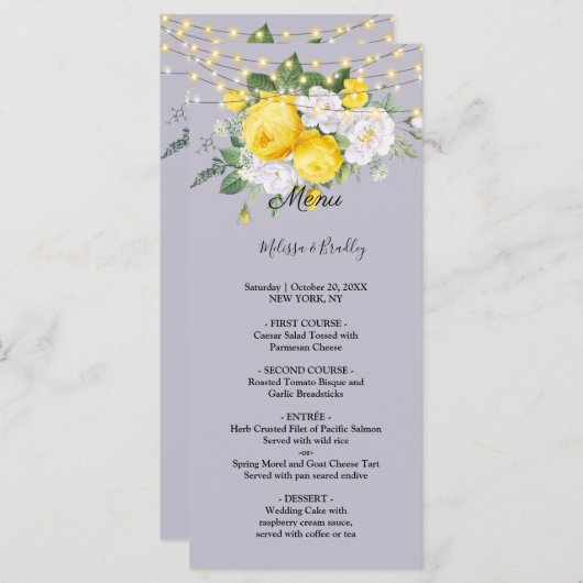Rustieke lichten Geel Bloemig Trouwmenu Programma (Voorkant / Achterkant)