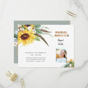 Rustieke Lichten Hout Zonnebloem Bruiloft Feest Fo Uitnodiging Briefkaart