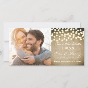 Rustieke Lichten Jute Opslagkaart met Foto Save The Date