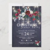 Rustieke Lichten Winter Bloemen Kerstmis Diner Par Kaart (Voorkant)