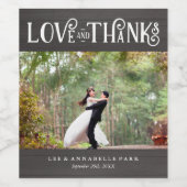 Rustieke Liefde & Bedankt Aangepaste Foto Bruiloft Wijn Etiket (Enkel label)