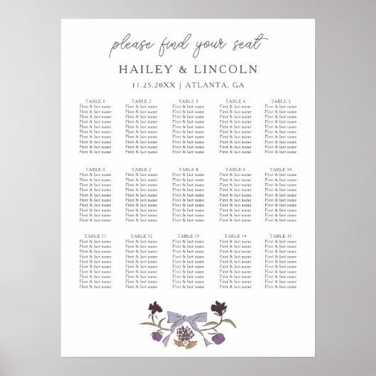 Rustieke Lila Bow Bloemen Trouwstoel Grafiek Poster (Voorkant)